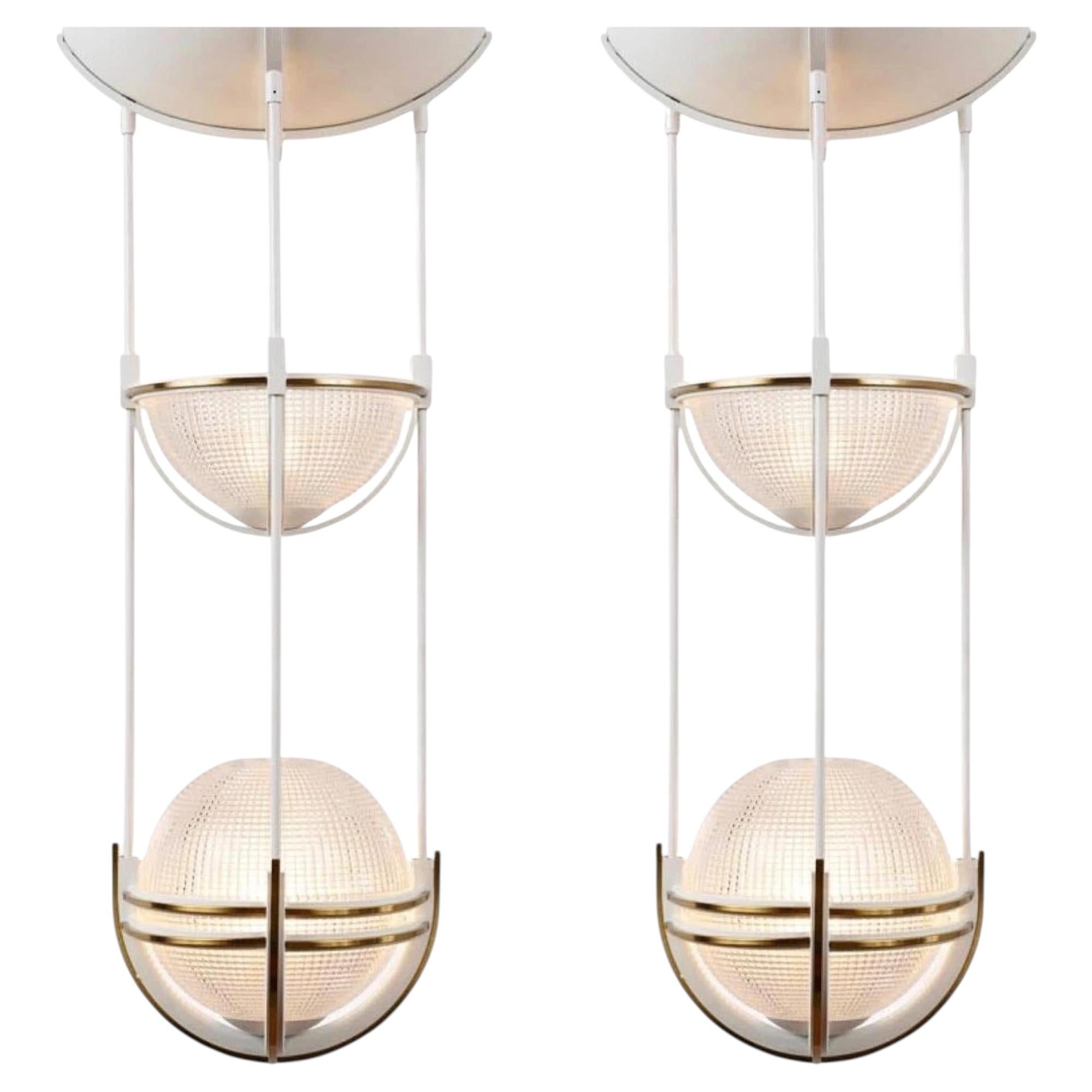 Pair of Bespoke Art Deco Design Holophane Globular Glass Pendant Ceiling Lights For Sale