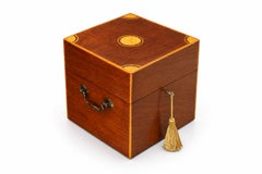 Victorian Sheraton Revival Inlaid Decanter Box, With Four Atlantis Decanters