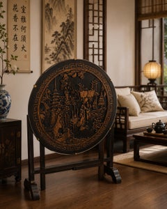 Chinese Carved Hardwood Tilt Top Glazed Gate-Leg Circular Tea Table