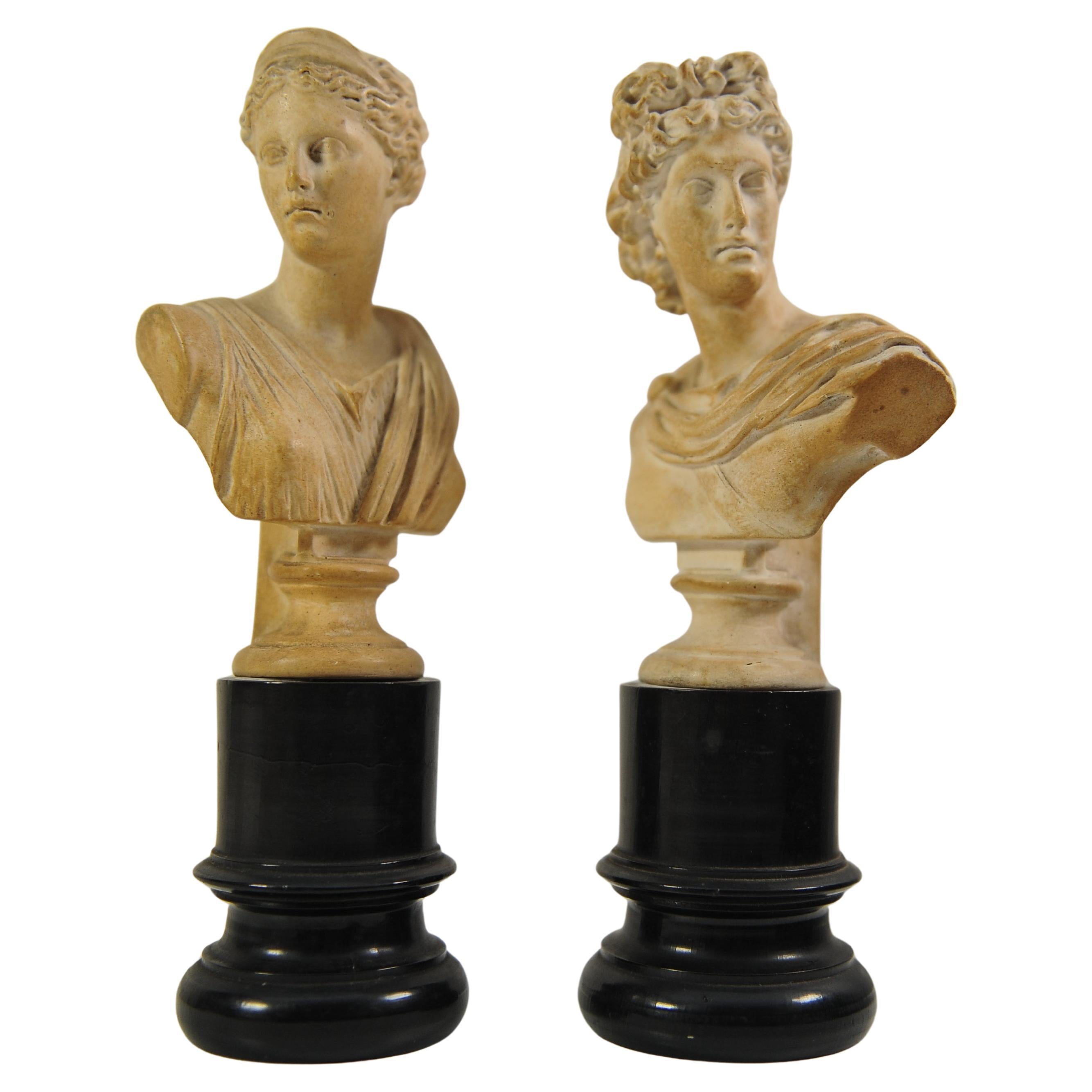 Siglo XVIII Gran Tour Italiano Pareja De Bustos Clásicos Apolo Belvedere y Diana Grand Tour en venta