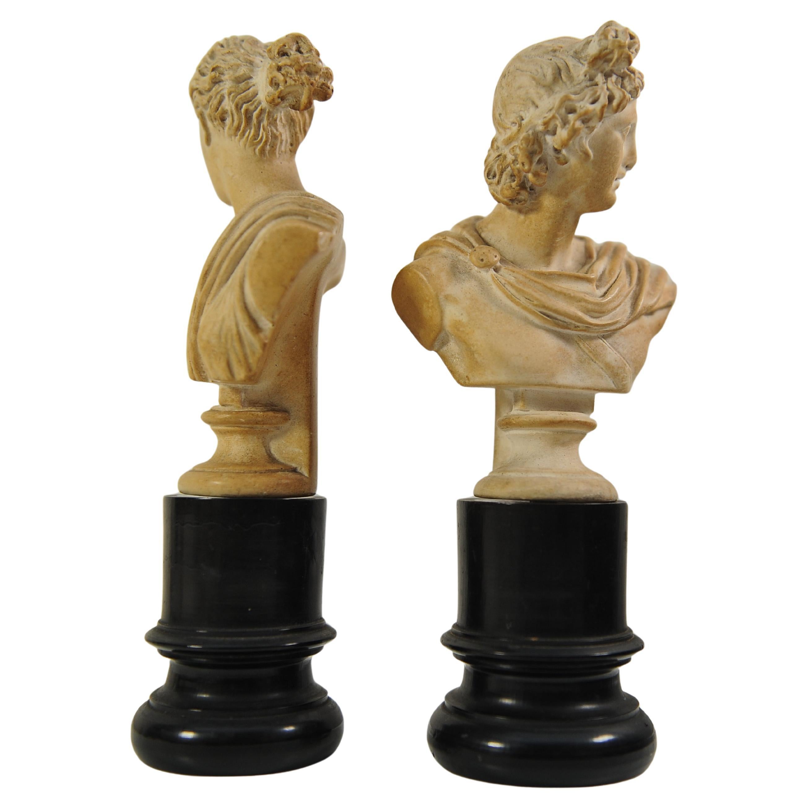 Siglo XVIII Gran Tour Italiano Pareja De Bustos Clásicos Apolo Belvedere y Diana Ebonizado en venta