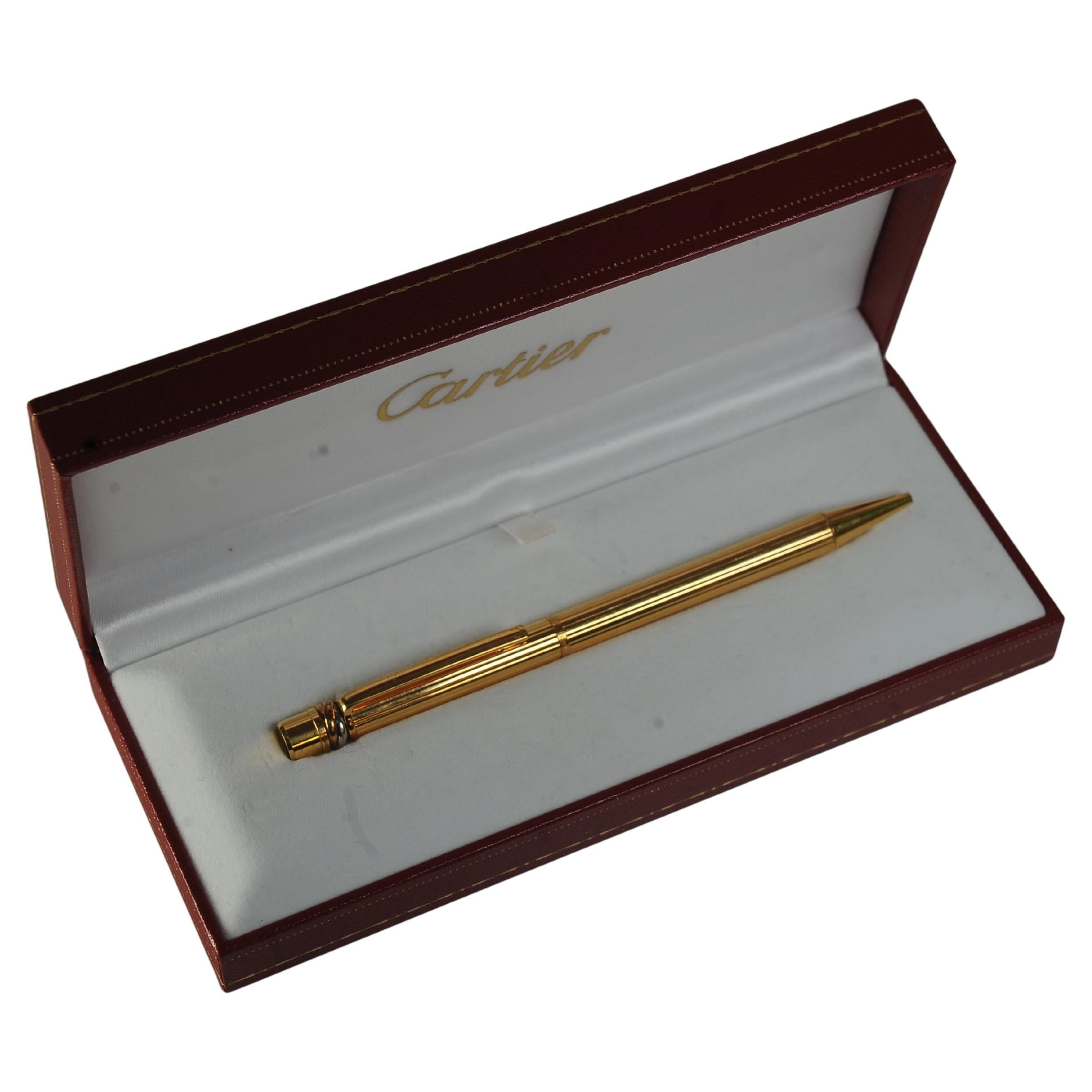 Cartier 18ct Gold Plated Ribbed Trinity Ballpoint Pen in Original Cartier Box