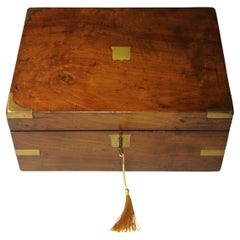 Victorian Military Campaign Burr Walnut Brass Bound Writing Slope With Key