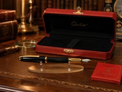 Cartier 18ct Gold Nib Black Godron Ribbed Fountain Pen With Cartier Box