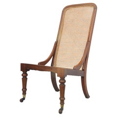 James Shoolbred Victorian Antique Cane & Birch Low Library Chair On Castors