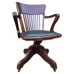 Victorian Antique Mahogany & Leather Spindle-Back Revolving Desk Chair