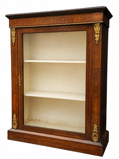 Antique Victorian English Walnut, Satinwood & Gilt Ormolu Glazed Pier Cabinet