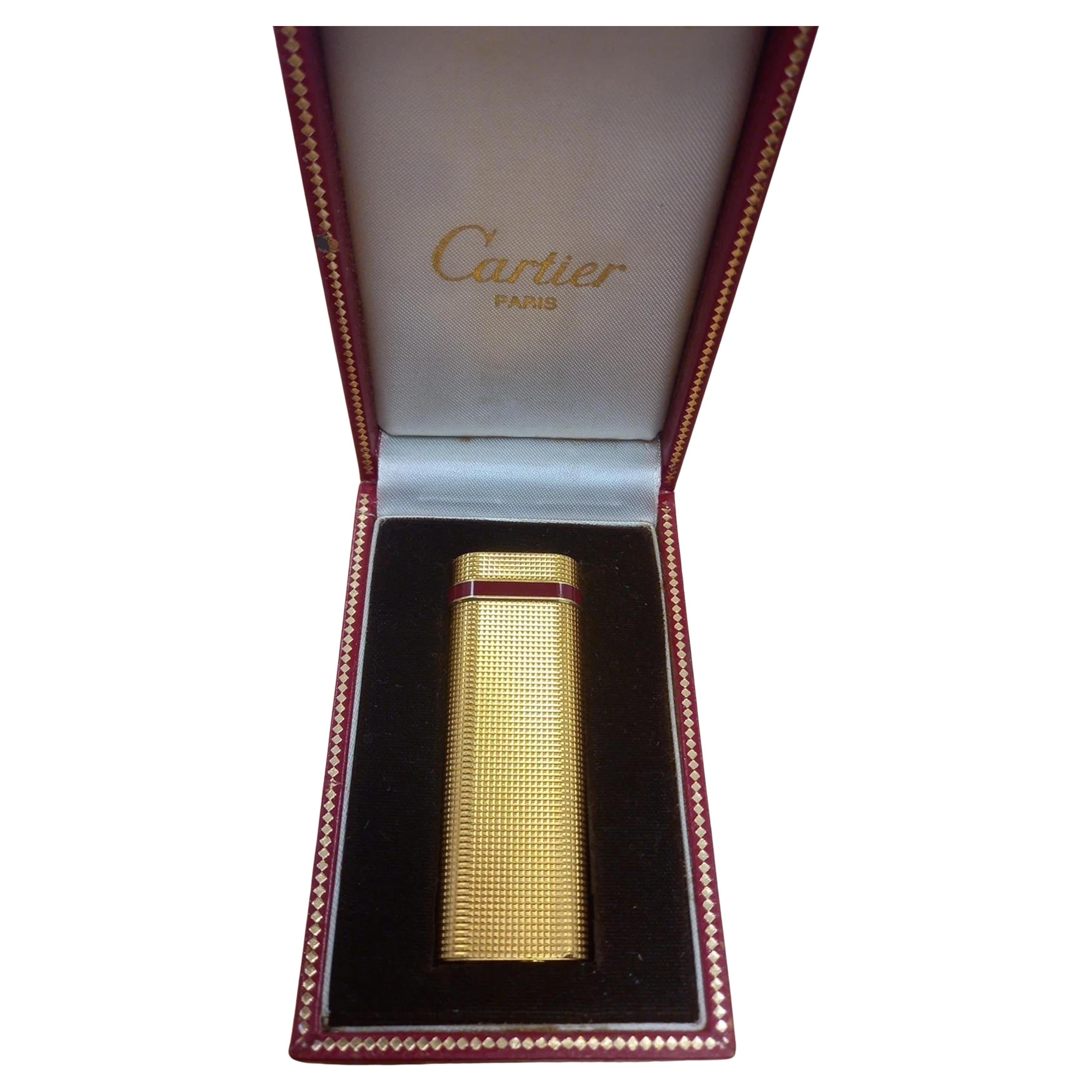 Rare Cartier 18ct Gold Plate Cigarette Lighter With Cartier Box & Guarantee