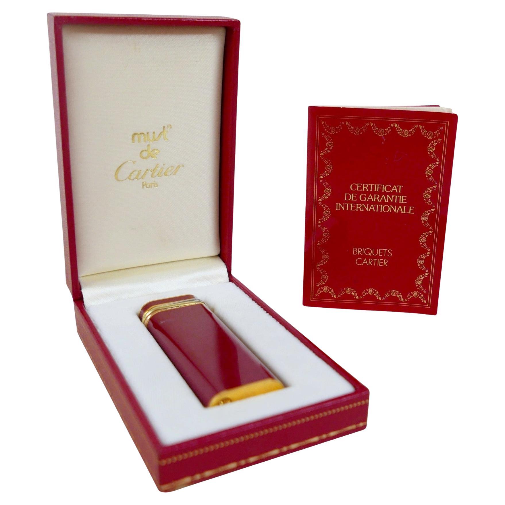 Cartier Red Lacquer 18ct Gold Plated Trinity Cigarette Lighter Box & Guarantee