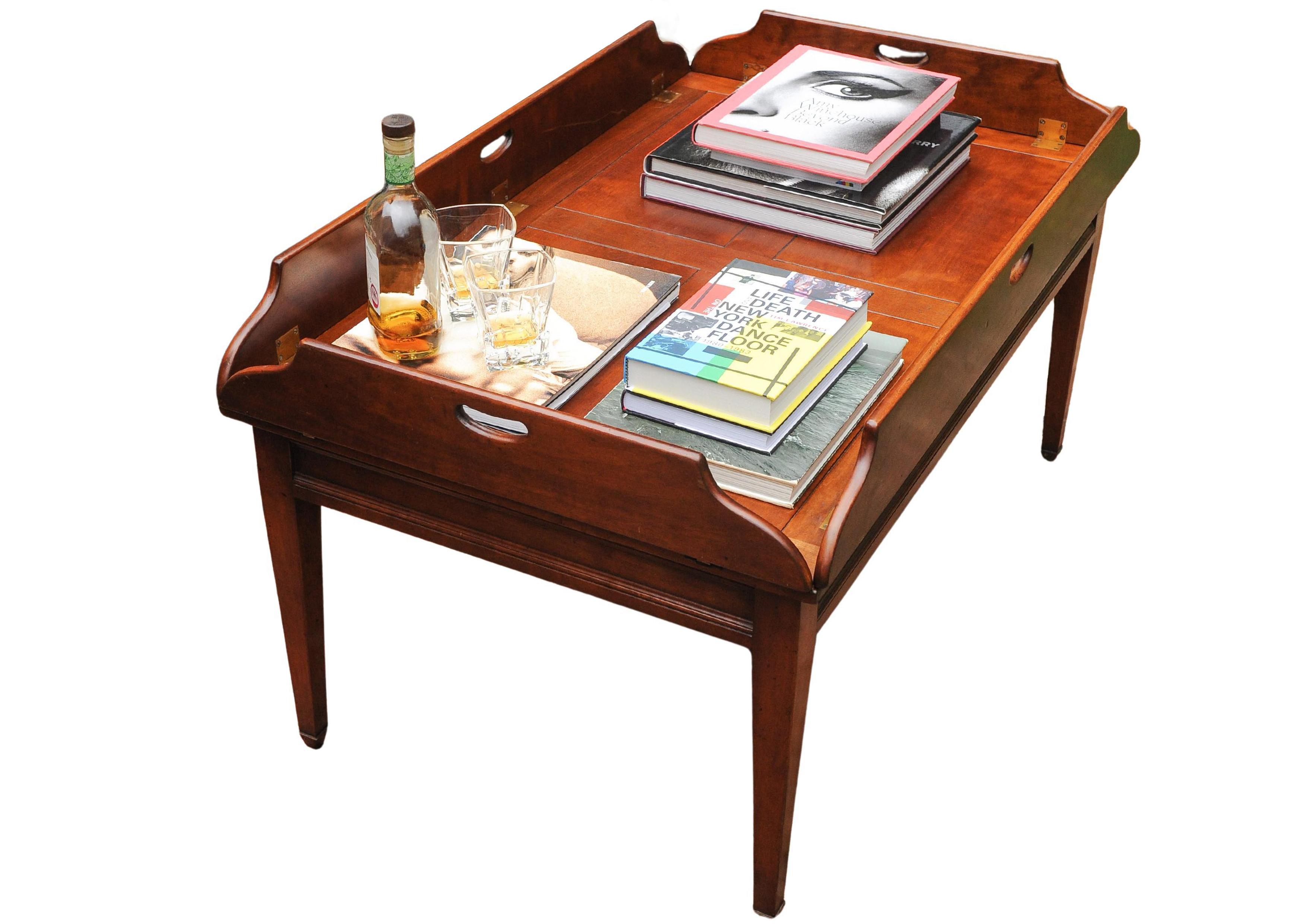 Table basse de majordome en acajou et laiton Fabriquée à la main Kennedy Furniture en vente 4