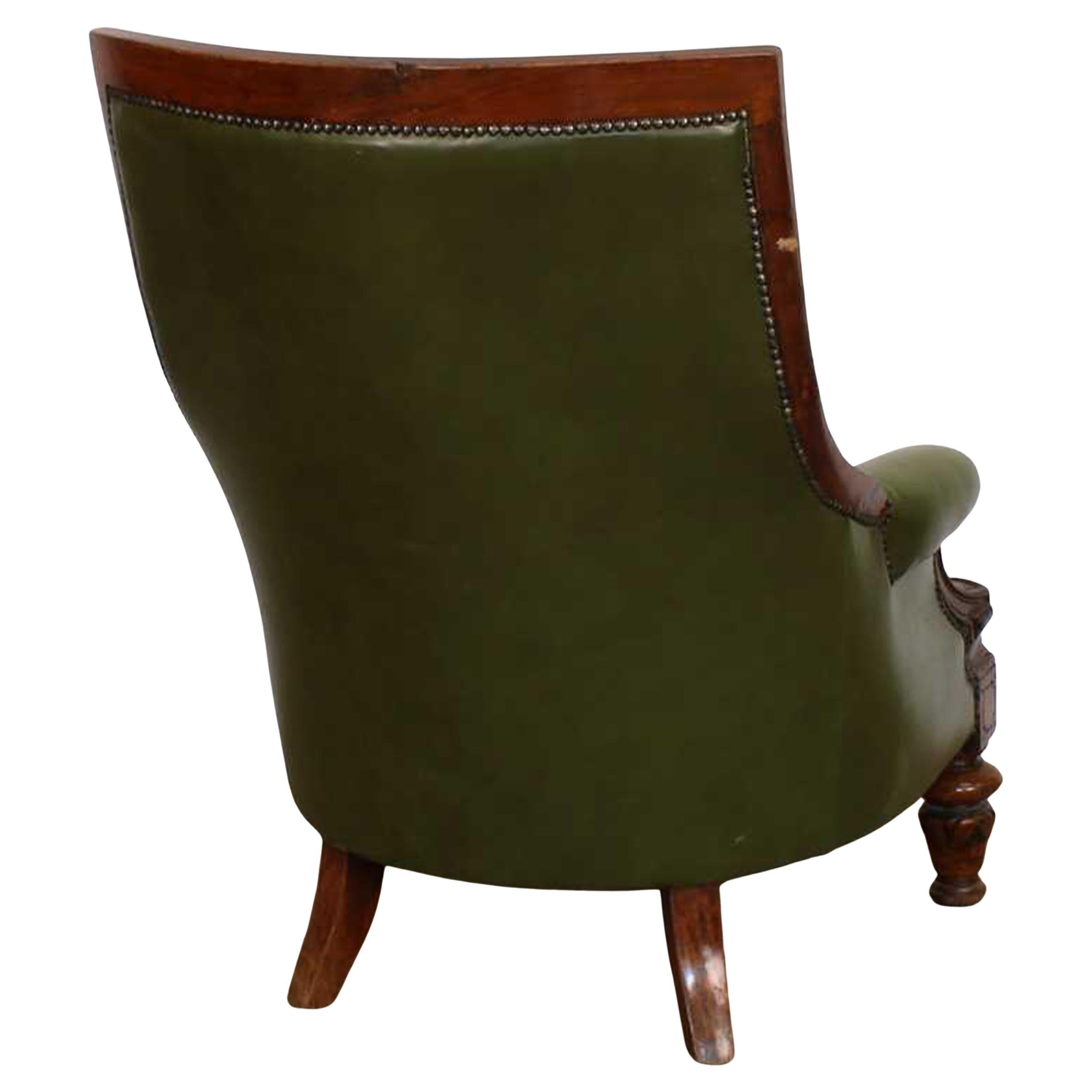 Britannico Antica poltrona vittoriana con schienale a bottoni in pelle verde in stile Gillows in vendita