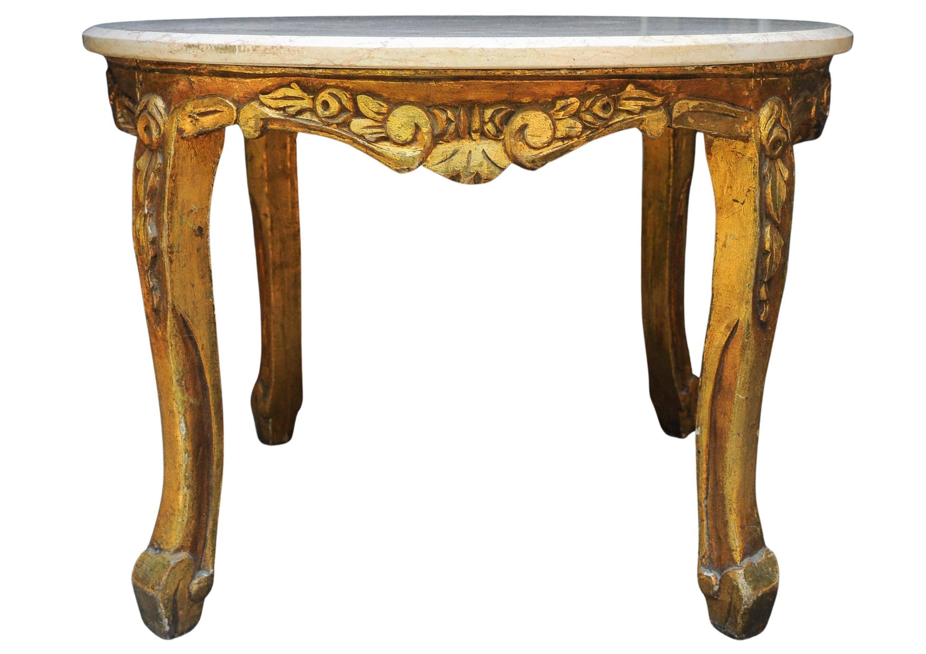 Mesa de salón circular francesa del siglo XIX de madera dorada y tapa de mármol veteado en Bueno estado para la venta en Reading, Berkshire