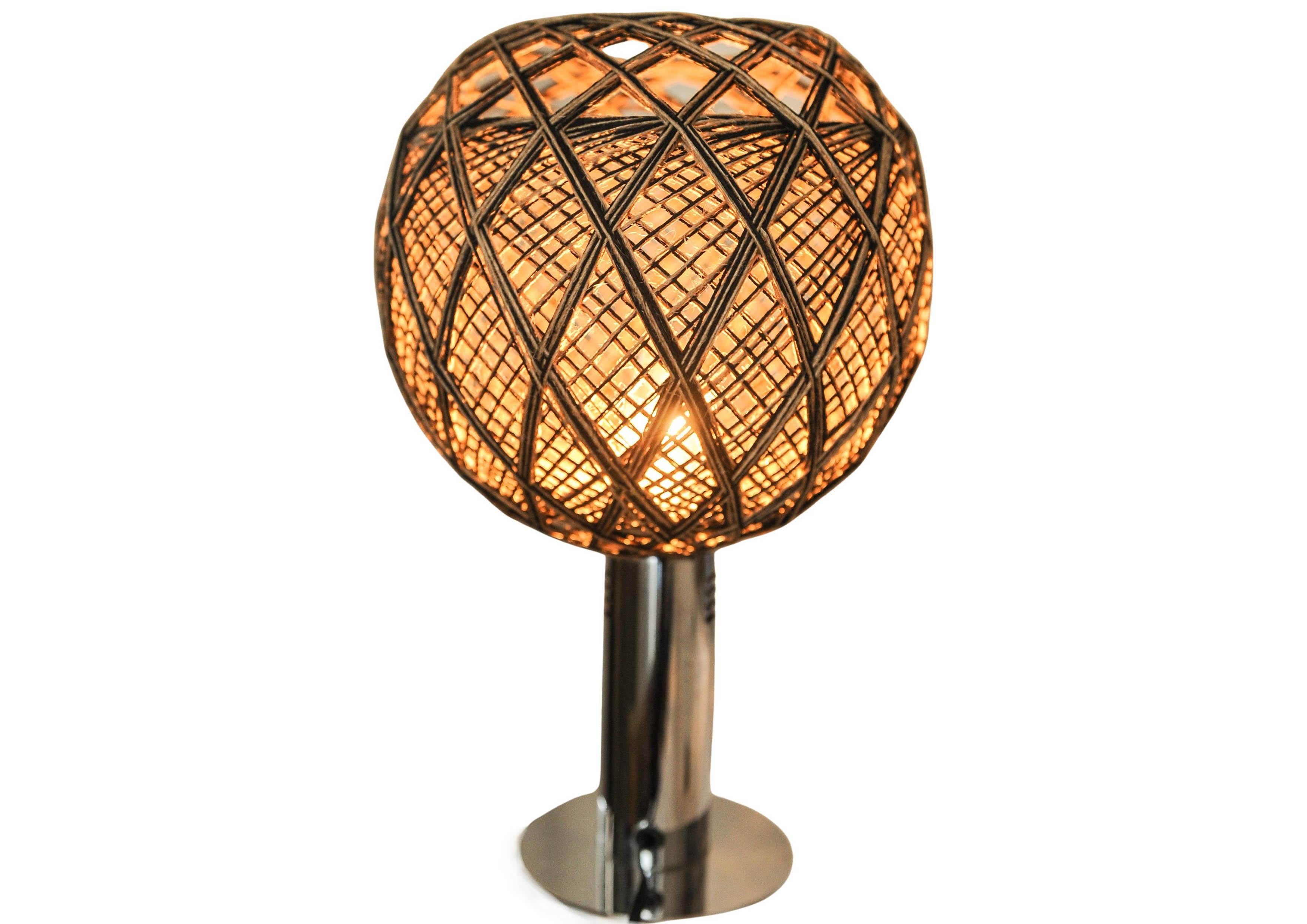 Targetti Sankey Chrome Italian Modern Table Lamp With Exquisite Woven Shade 70's In Good Condition For Sale In Reading, Berkshire