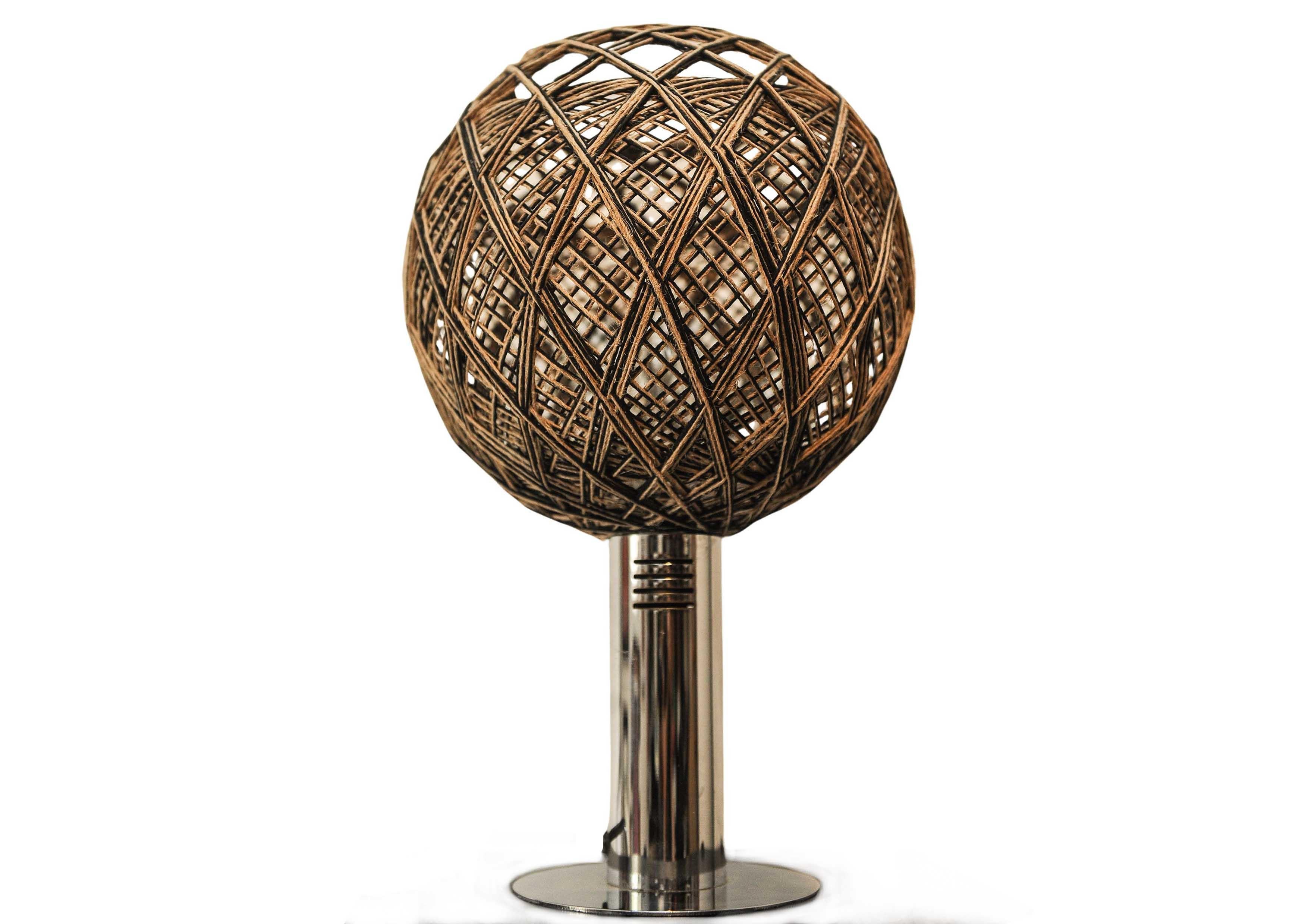 Targetti Sankey Chrome Italian Modern Table Lamp With Exquisite Woven Shade 70's For Sale 3
