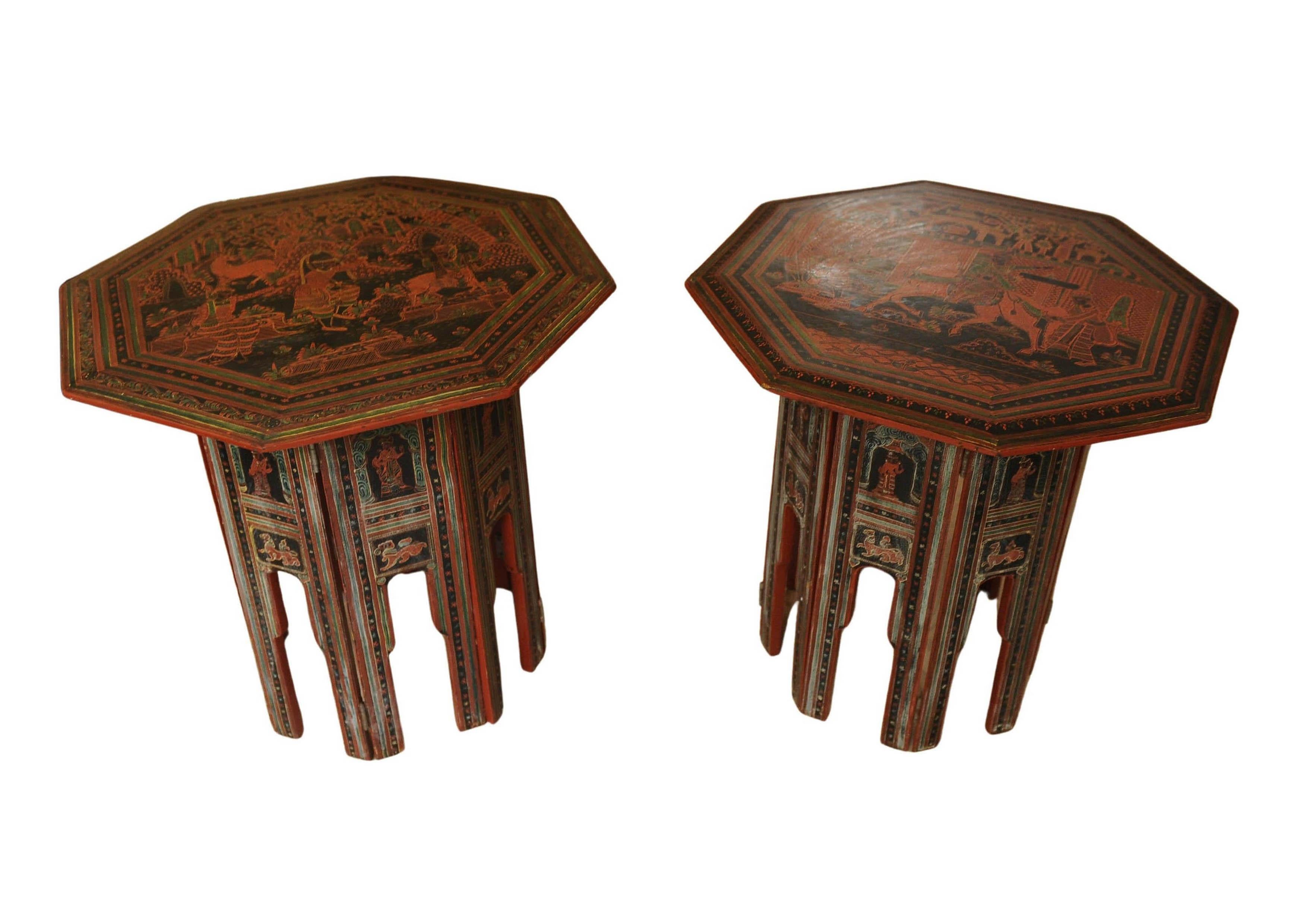 Lacquered Pair of Victorian Liberty of London Style Eastern Folding Tea Tables 1890's For Sale
