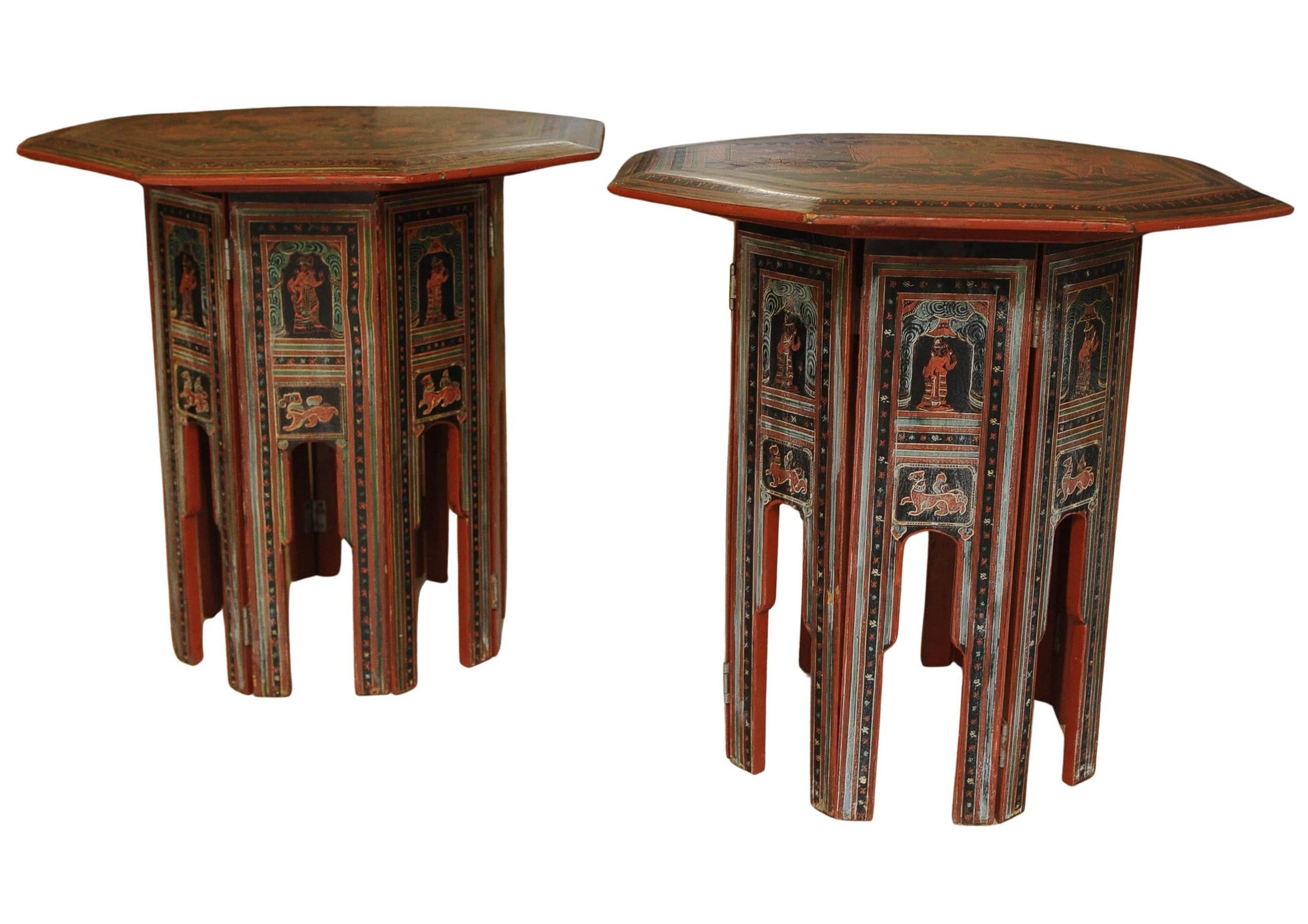 Pair of Victorian Liberty of London Style Eastern Folding Tea Tables 1890's For Sale 1
