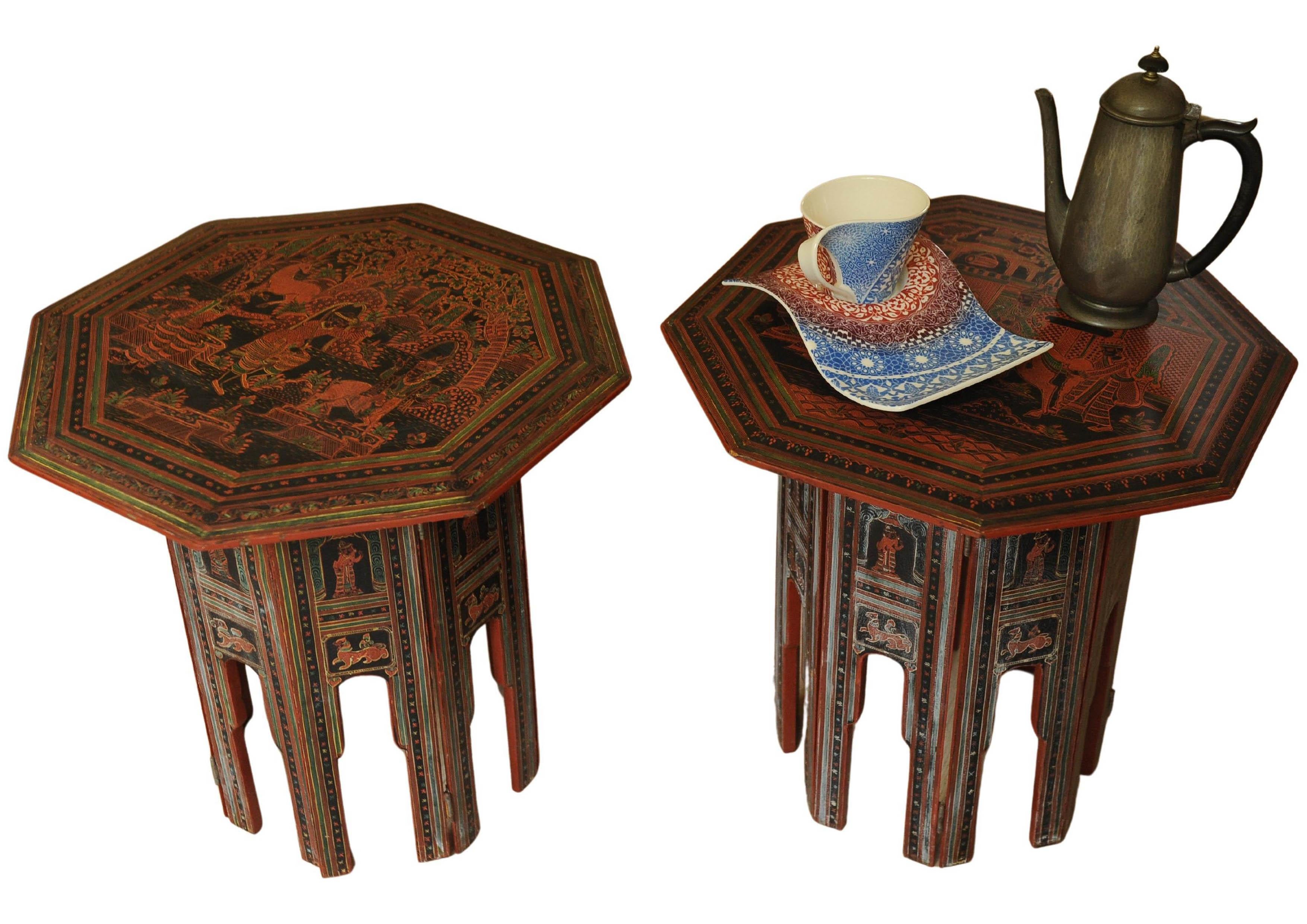 Late Victorian Pair of Victorian Liberty of London Style Eastern Folding Tea Tables 1890's For Sale