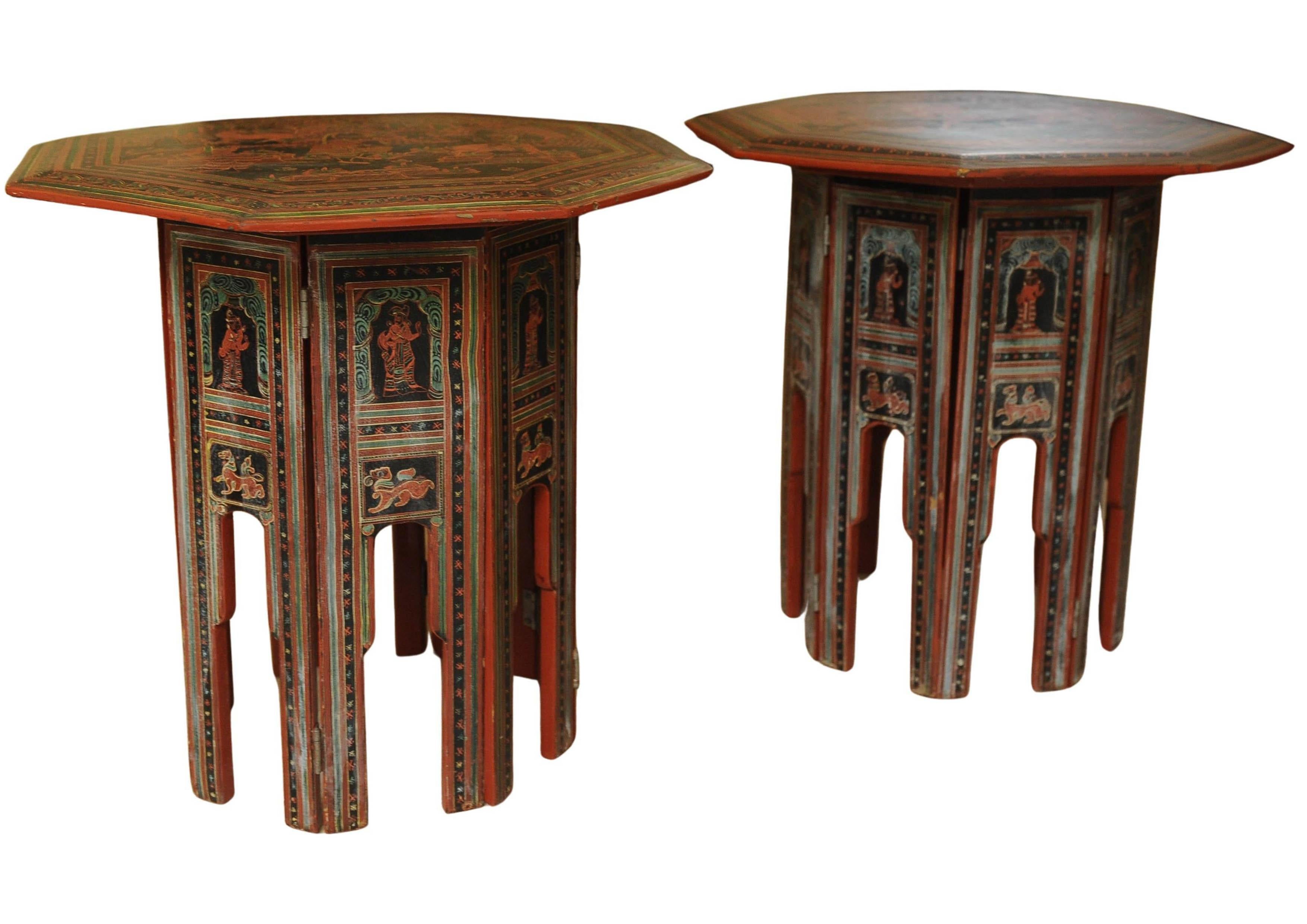 Pair of Victorian Liberty of London Style Eastern Folding Tea Tables 1890's For Sale 3
