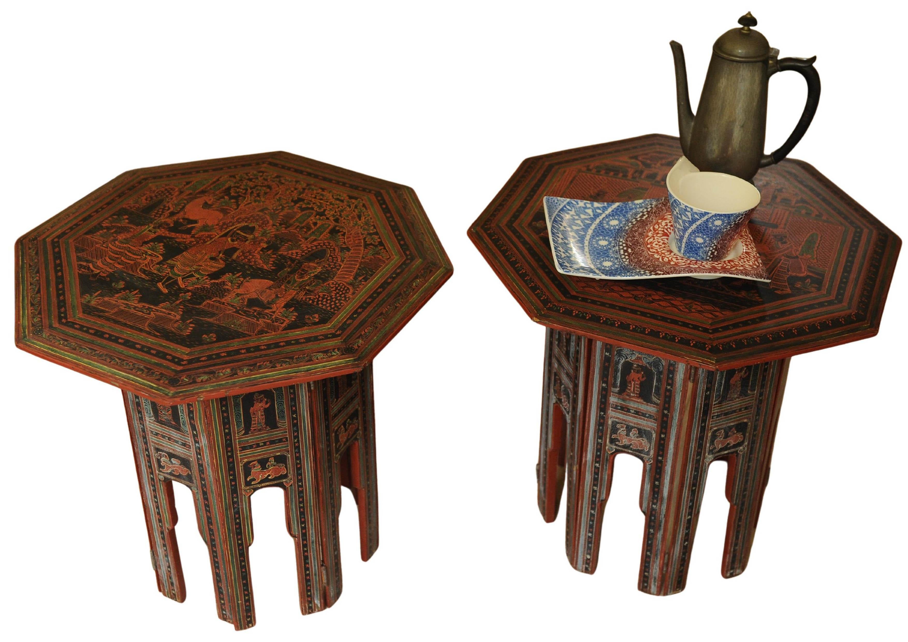 Pair of Victorian Liberty of London Style Eastern Folding Tea Tables 1890's For Sale 2
