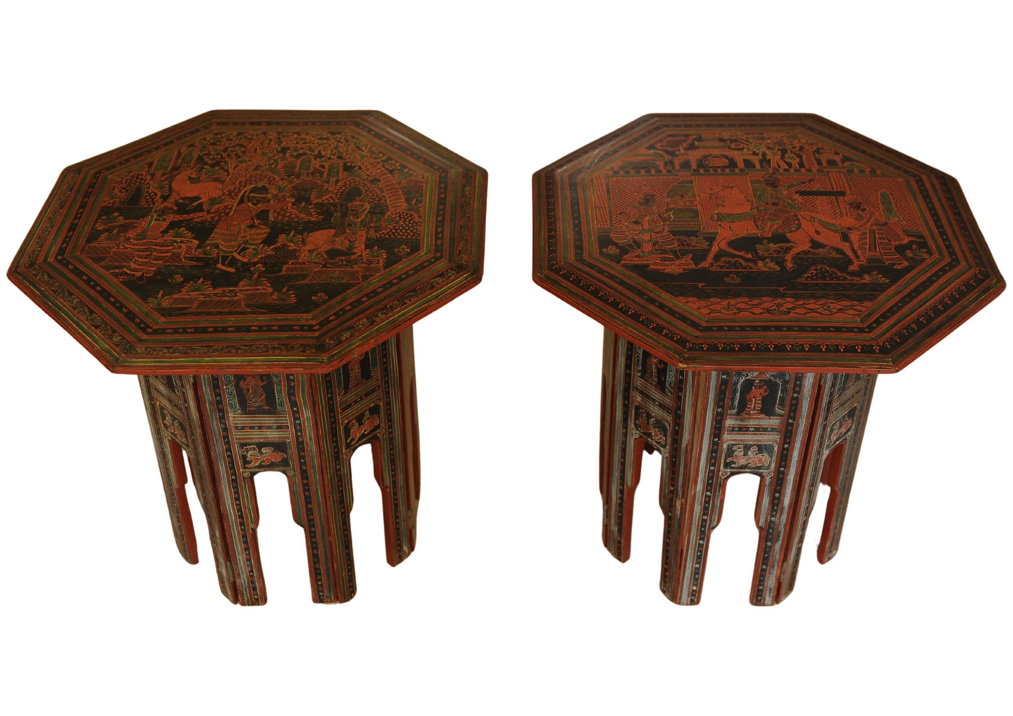 Pair of Victorian Liberty of London Style Eastern Folding Tea Tables 1890's In Good Condition For Sale In Reading, Berkshire
