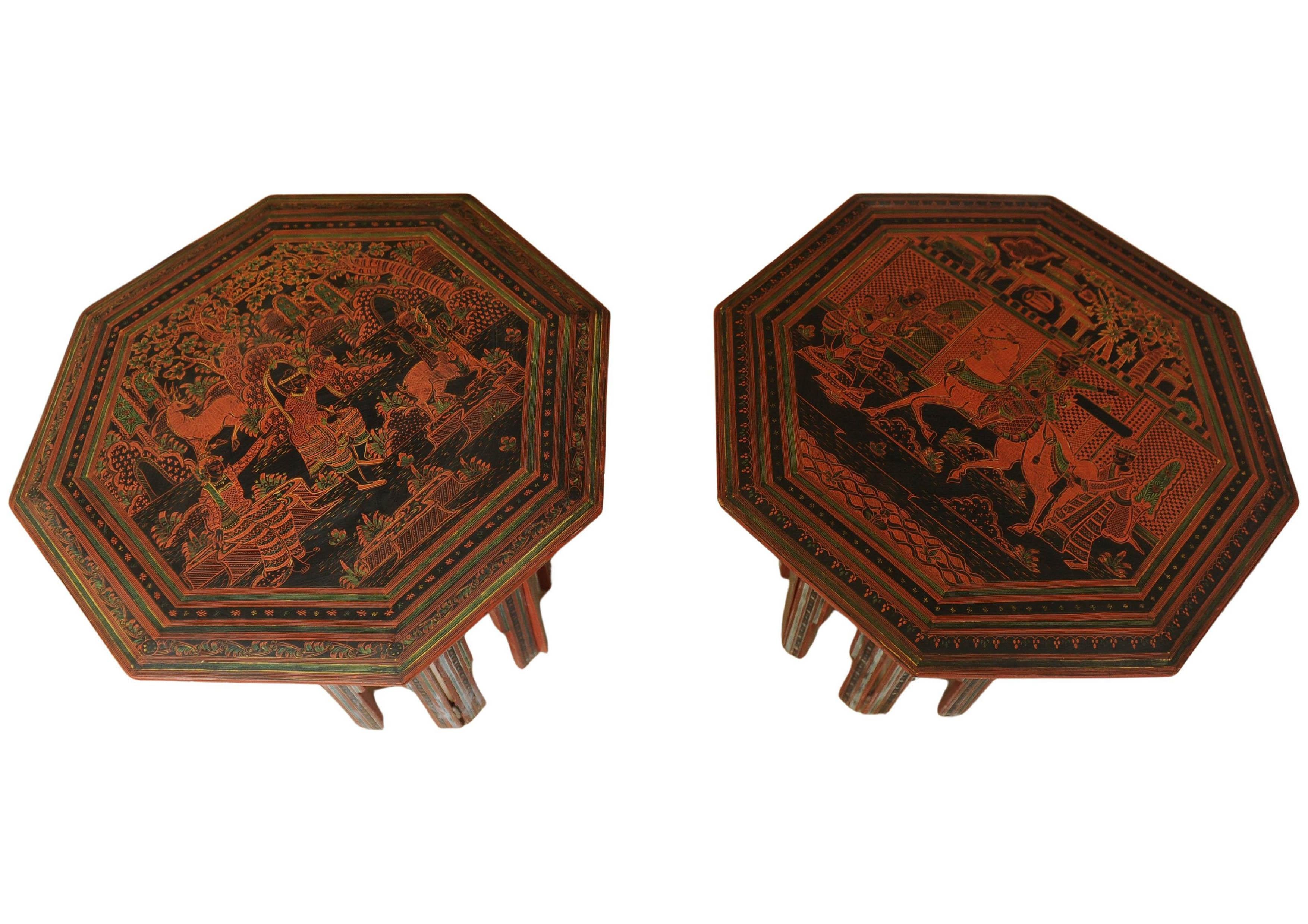 Nepalese Pair of Victorian Liberty of London Style Eastern Folding Tea Tables 1890's For Sale