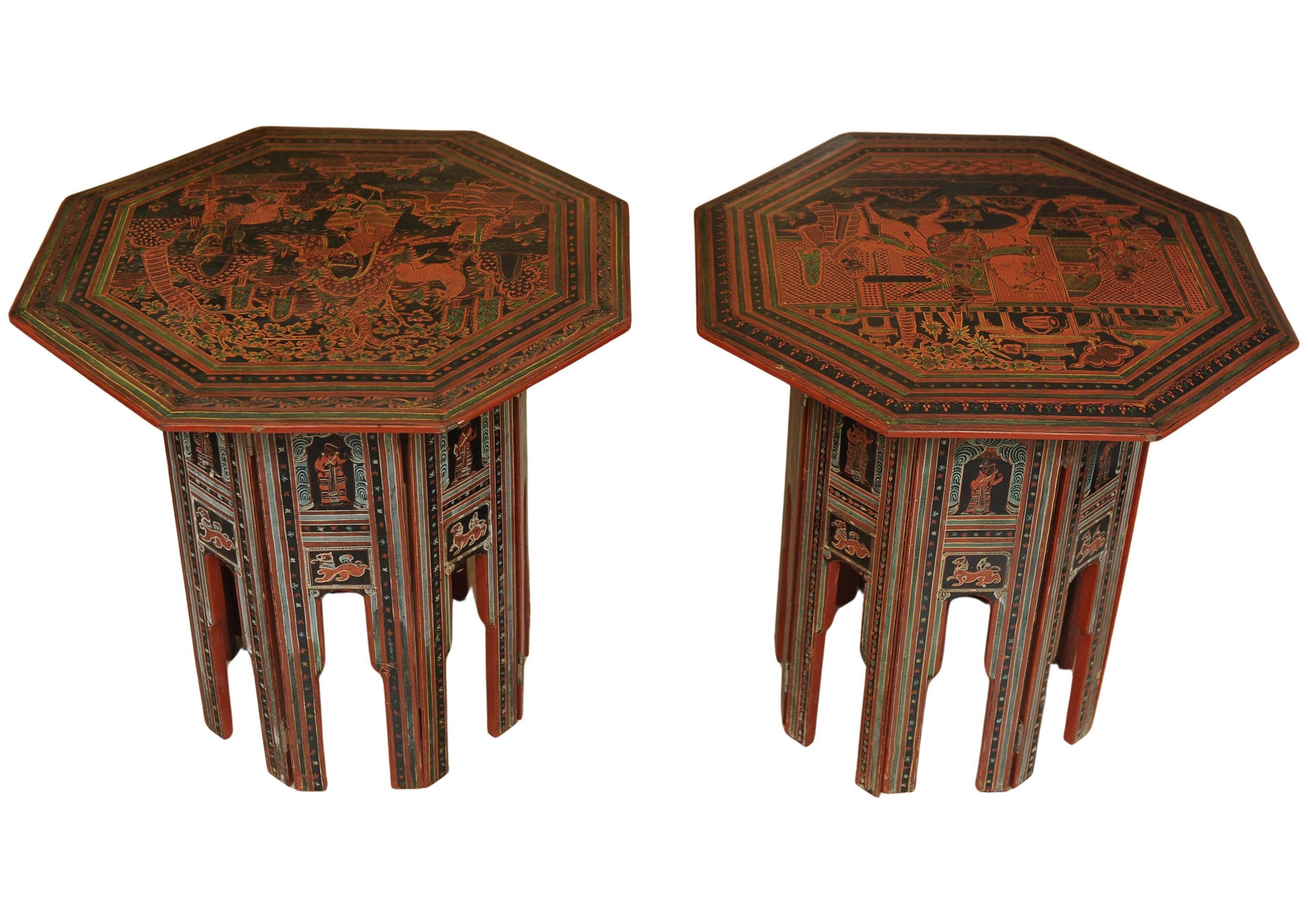 Brass Pair of Victorian Liberty of London Style Eastern Folding Tea Tables 1890's For Sale