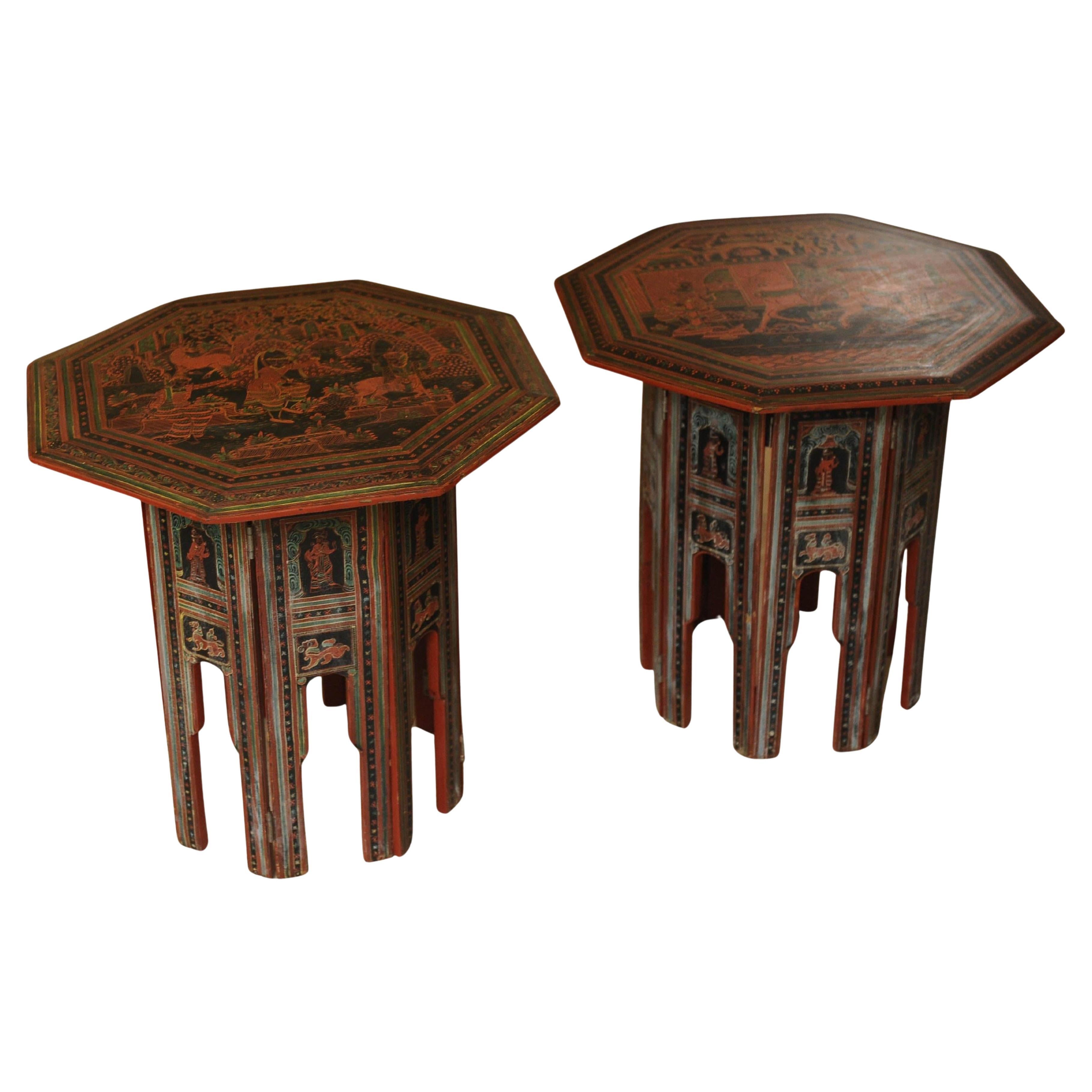 Pair of Victorian Liberty of London Style Eastern Folding Tea Tables 1890's For Sale