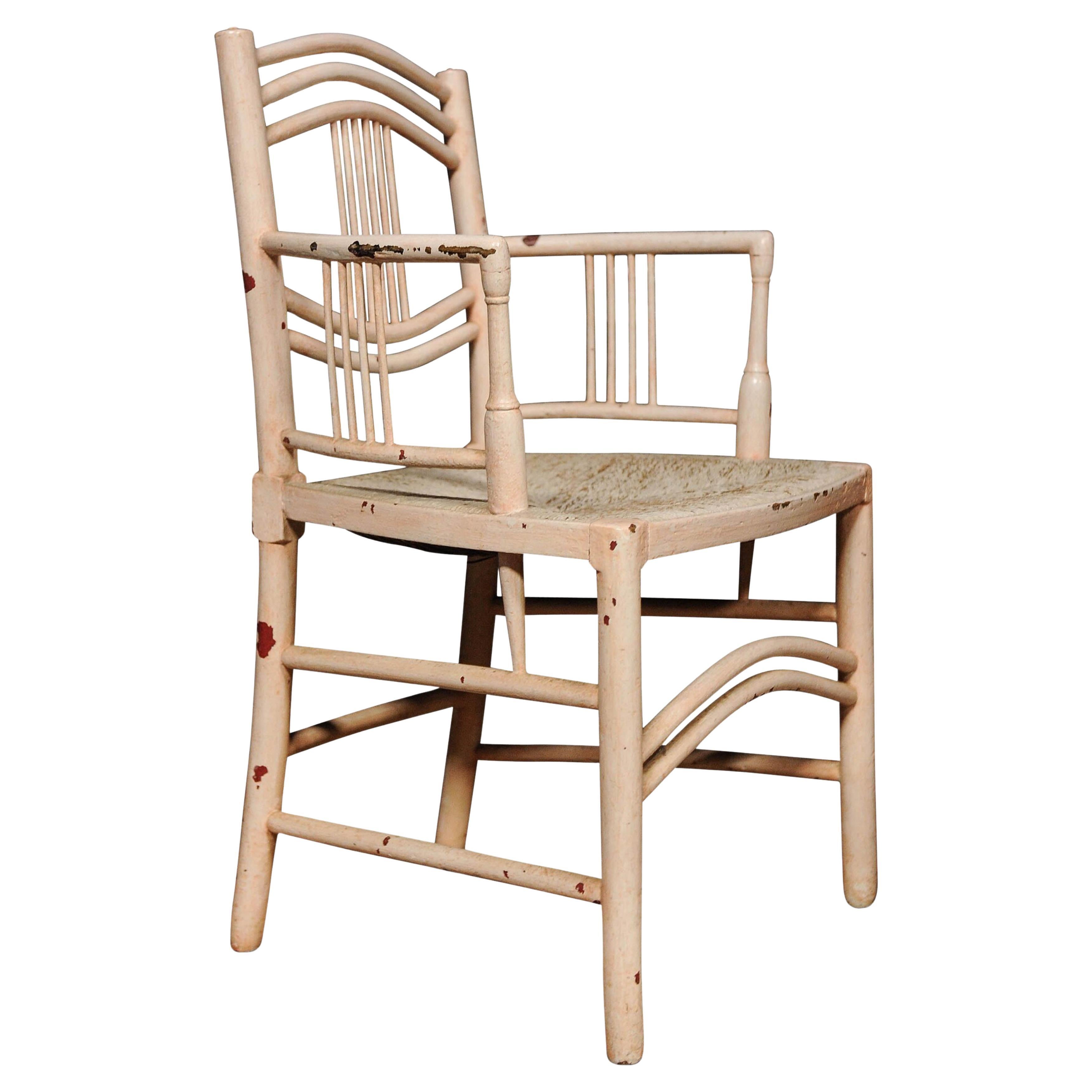 Fauteuil Sussex peint Arts And Crafts avec siège en jonc patiné et charmant en vente