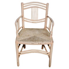 English Antique William Morris Primitive Sussex Armchair Painted Frame Rush Seat