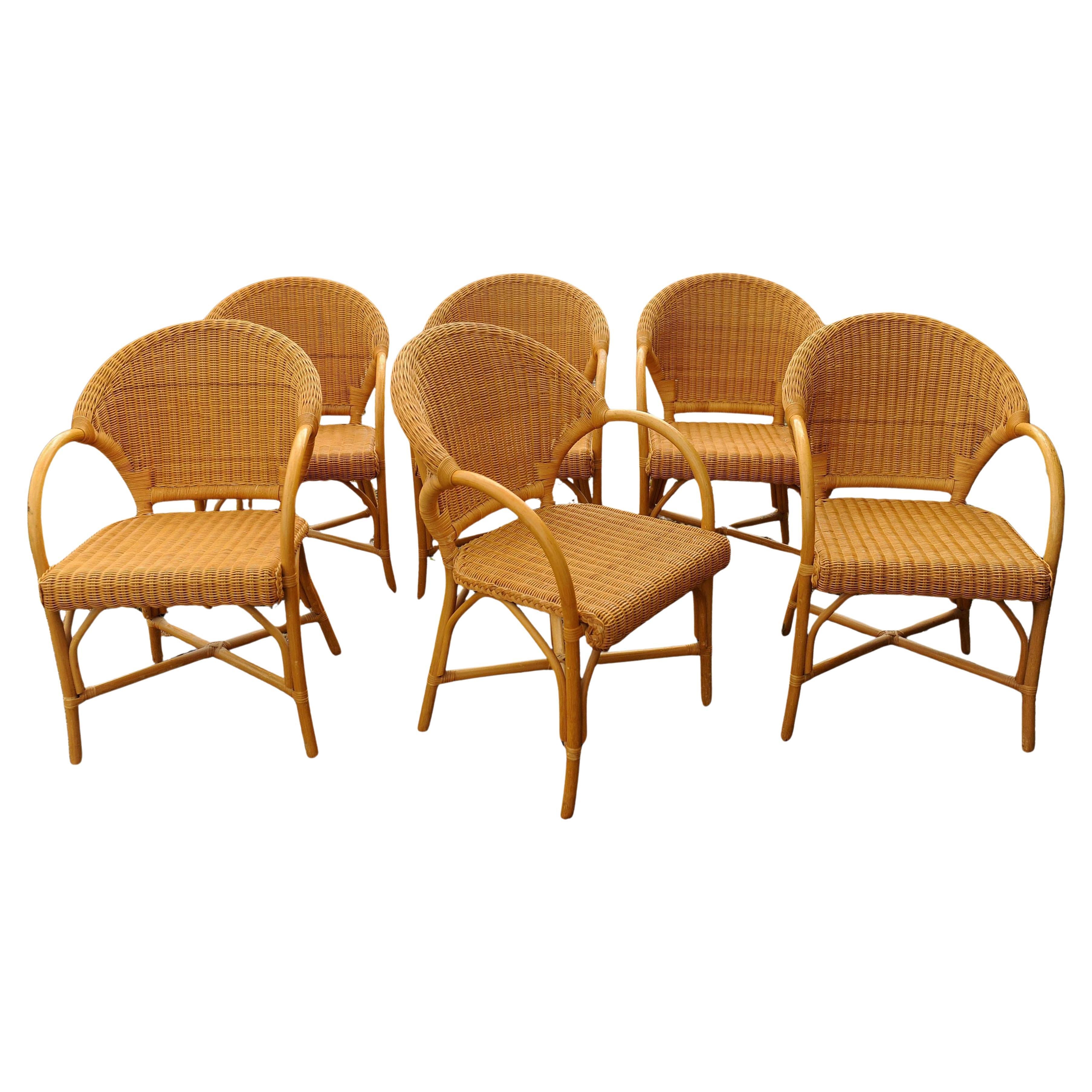 Set aus sechs italienischen Bambus- und Rattansesseln mit Bugholzlehnen im Angebot