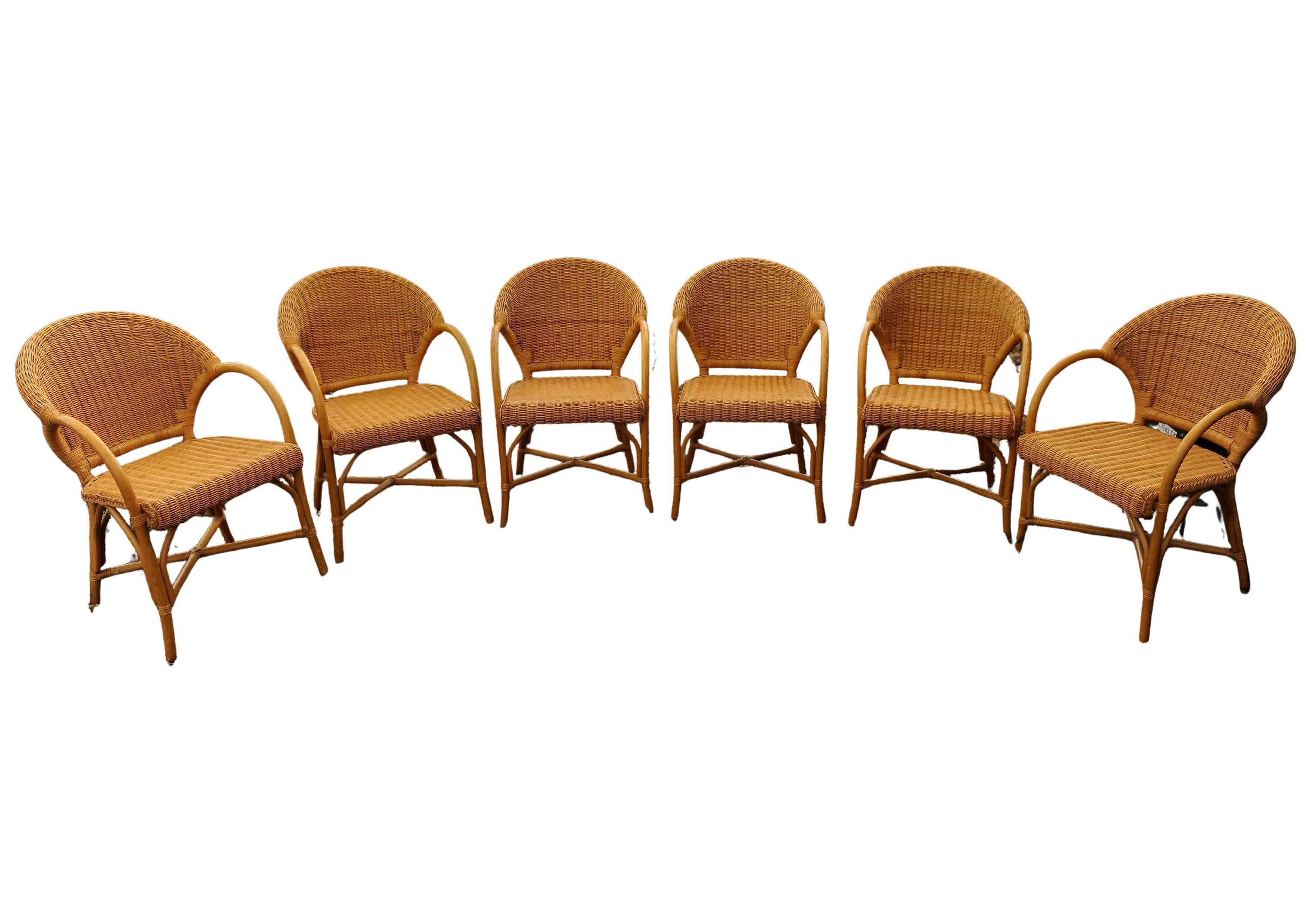 Set aus sechs italienischen Bambus- und Rattansesseln mit Bugholzlehnen (Moderne der Mitte des Jahrhunderts) im Angebot