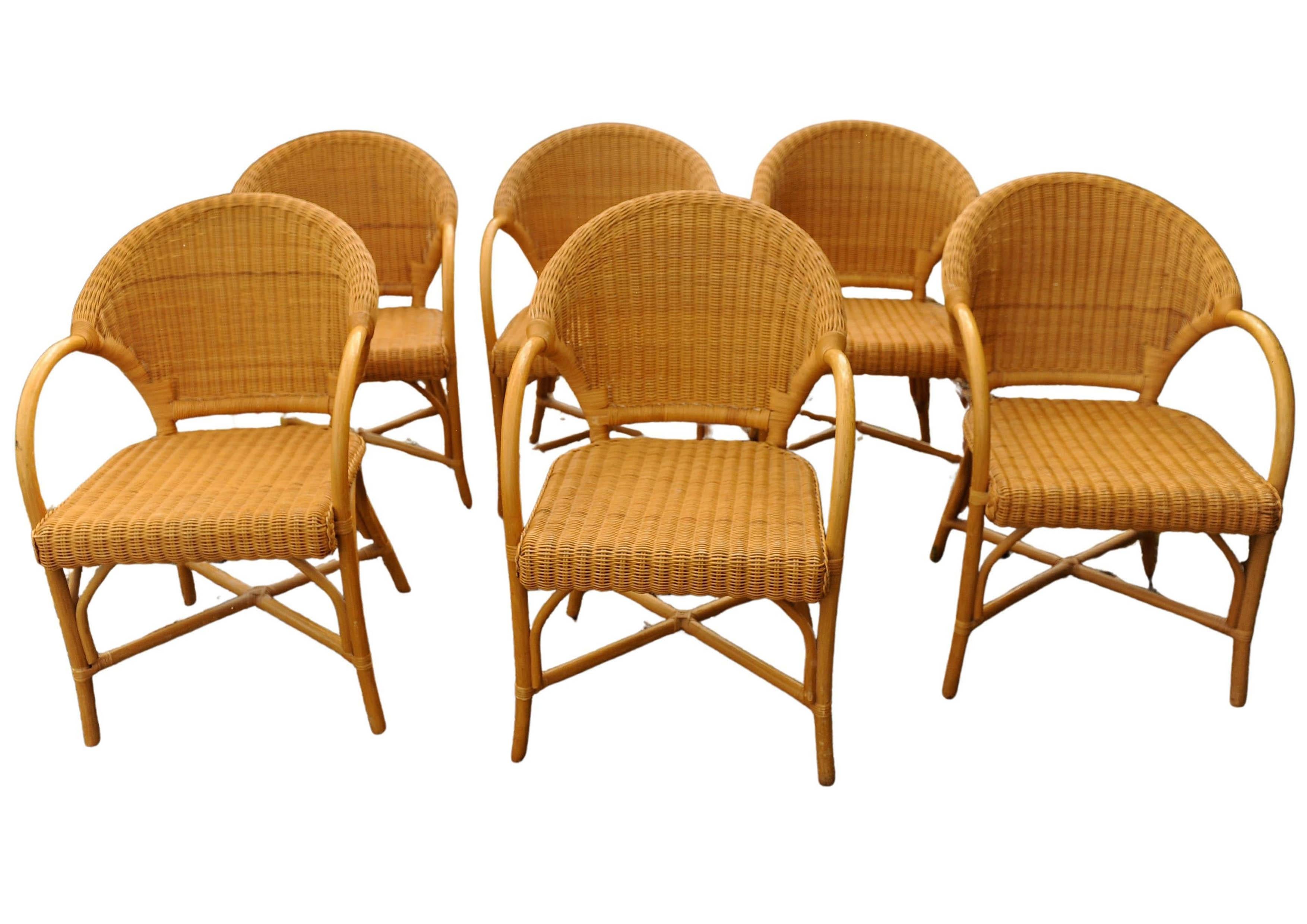 Set aus sechs italienischen Bambus- und Rattansesseln mit Bugholzlehnen im Zustand „Gut“ im Angebot in Reading, Berkshire
