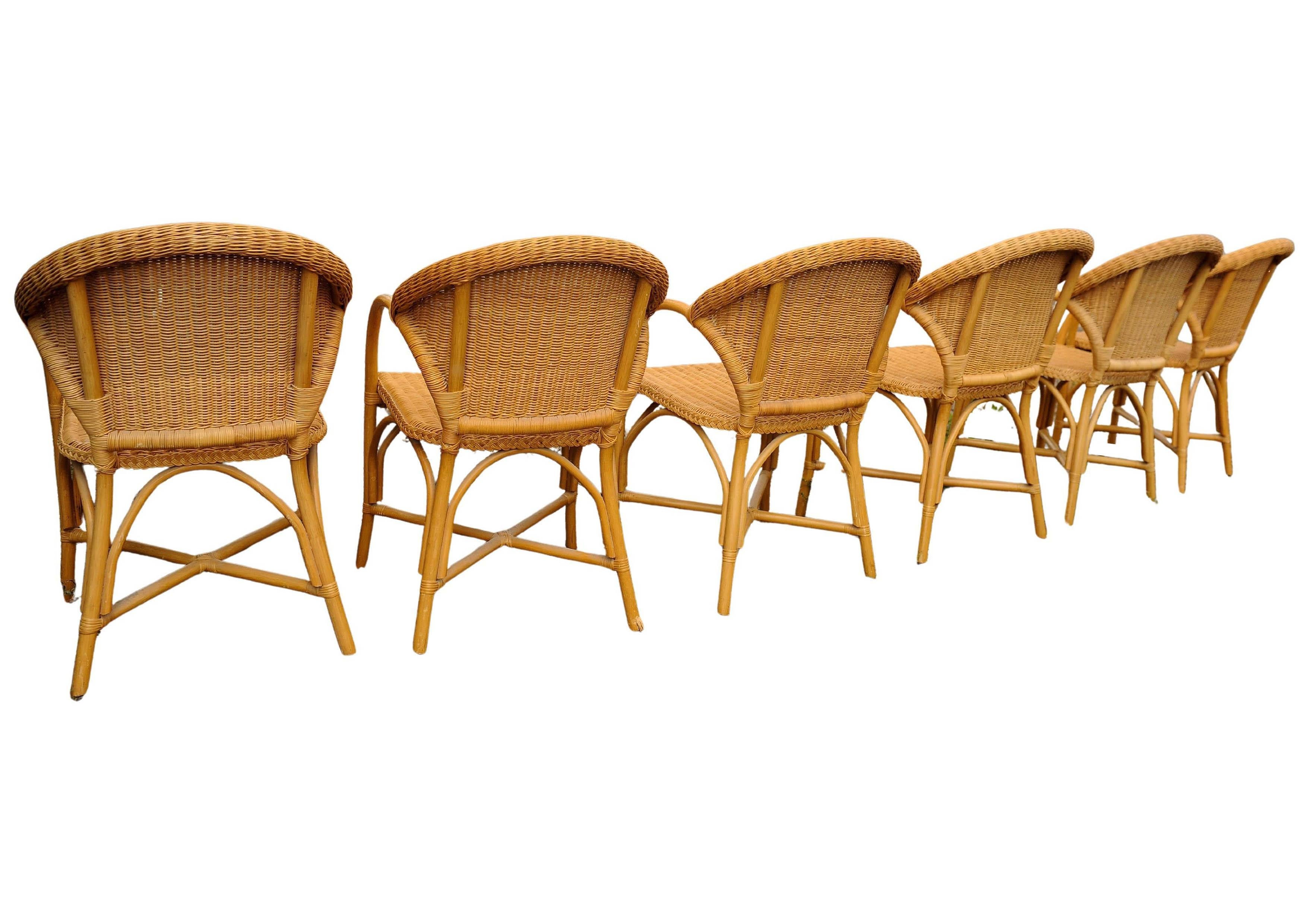 Set aus sechs italienischen Bambus- und Rattansesseln mit Bugholzlehnen (Europäisch) im Angebot
