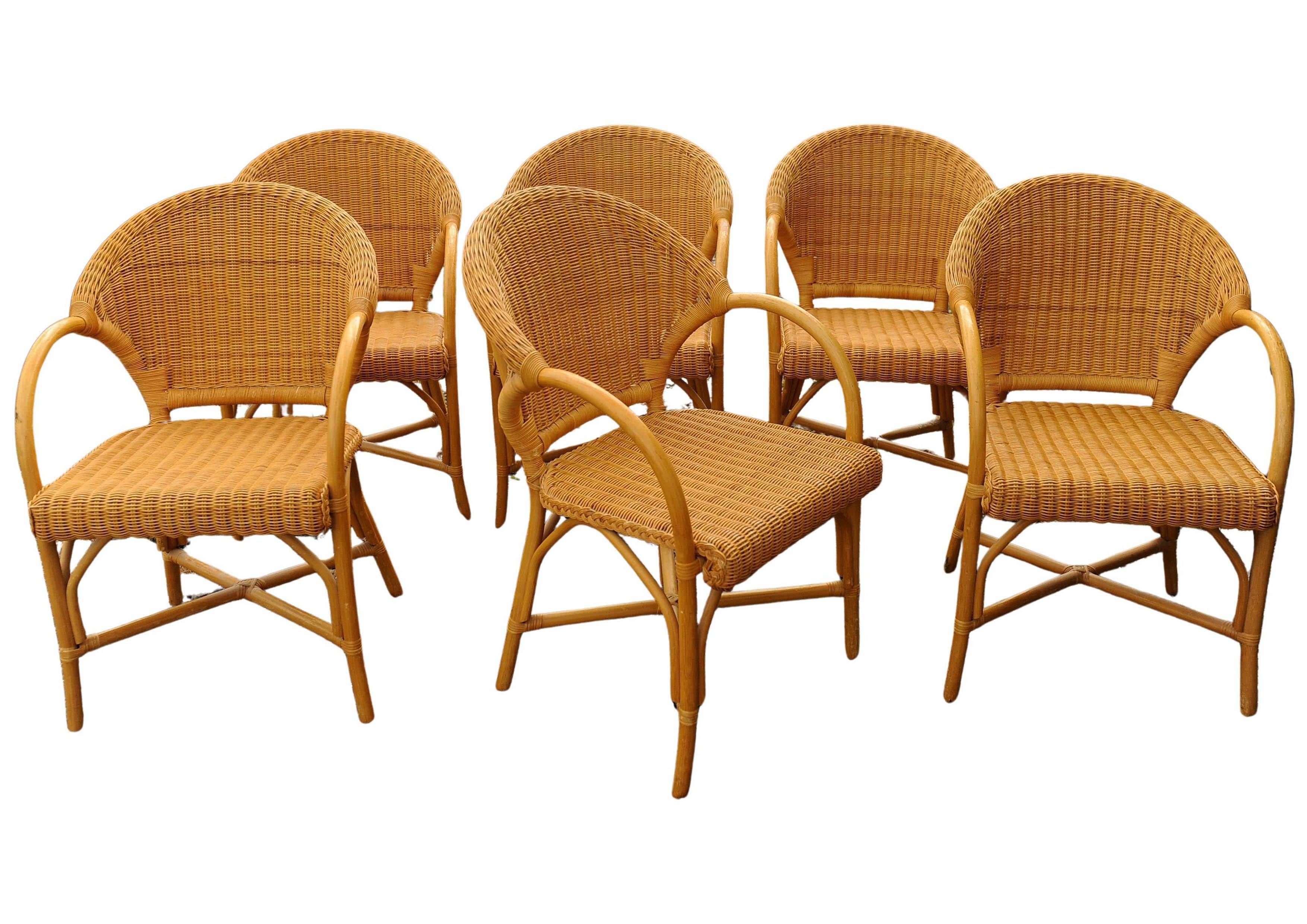 Set aus sechs italienischen Bambus- und Rattansesseln mit Bugholzlehnen (20. Jahrhundert) im Angebot