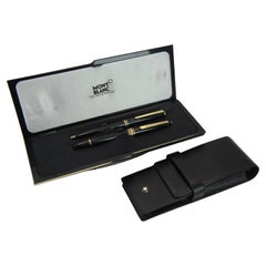 Juego y estuche de bolígrafo y pluma estilográfica Montblanc Authentic de oro 14 ct y resina negra