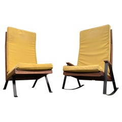 Distinctive Pair of Mid Century Teak & Ebonised Steel Shell Chairs