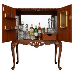 1950s Luxurious Queen Anne Dry Bar Cabinet with Beech & Brass Finish