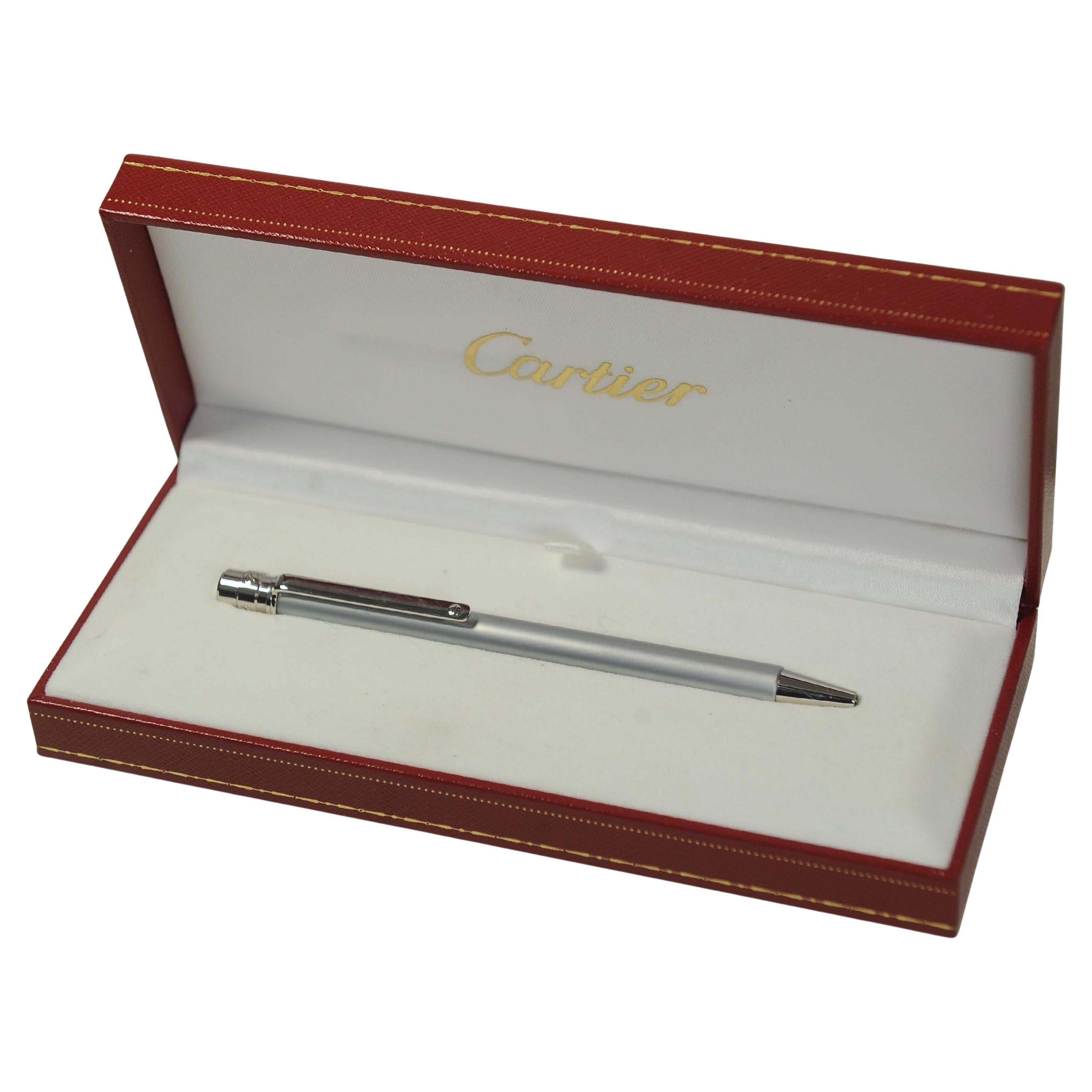 Cartier Santos Style Billo M Gebürstetes Chrom Kugelschreiber in Cartier Box