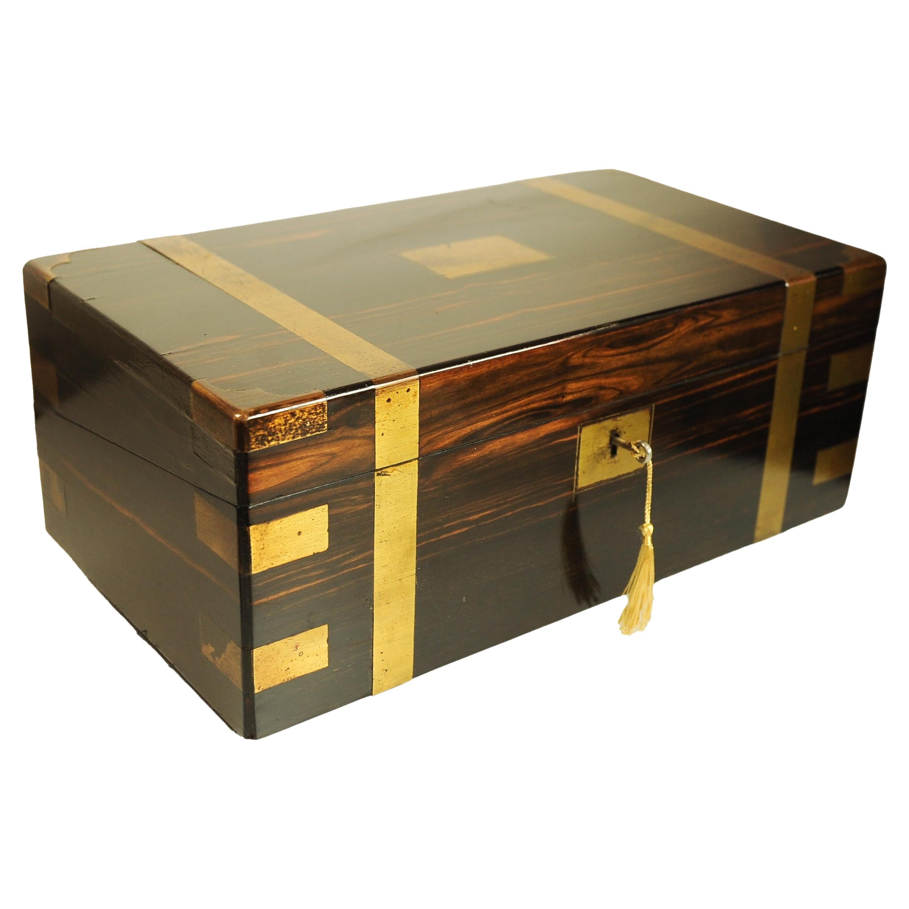 Victorian Campaign Brass Bound Coromandel Writing Slope With Secret Compartment For Sale