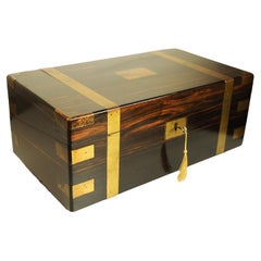 Victorian Campaign Brass Bound Coromandel Writing Slope With Secret Compartment