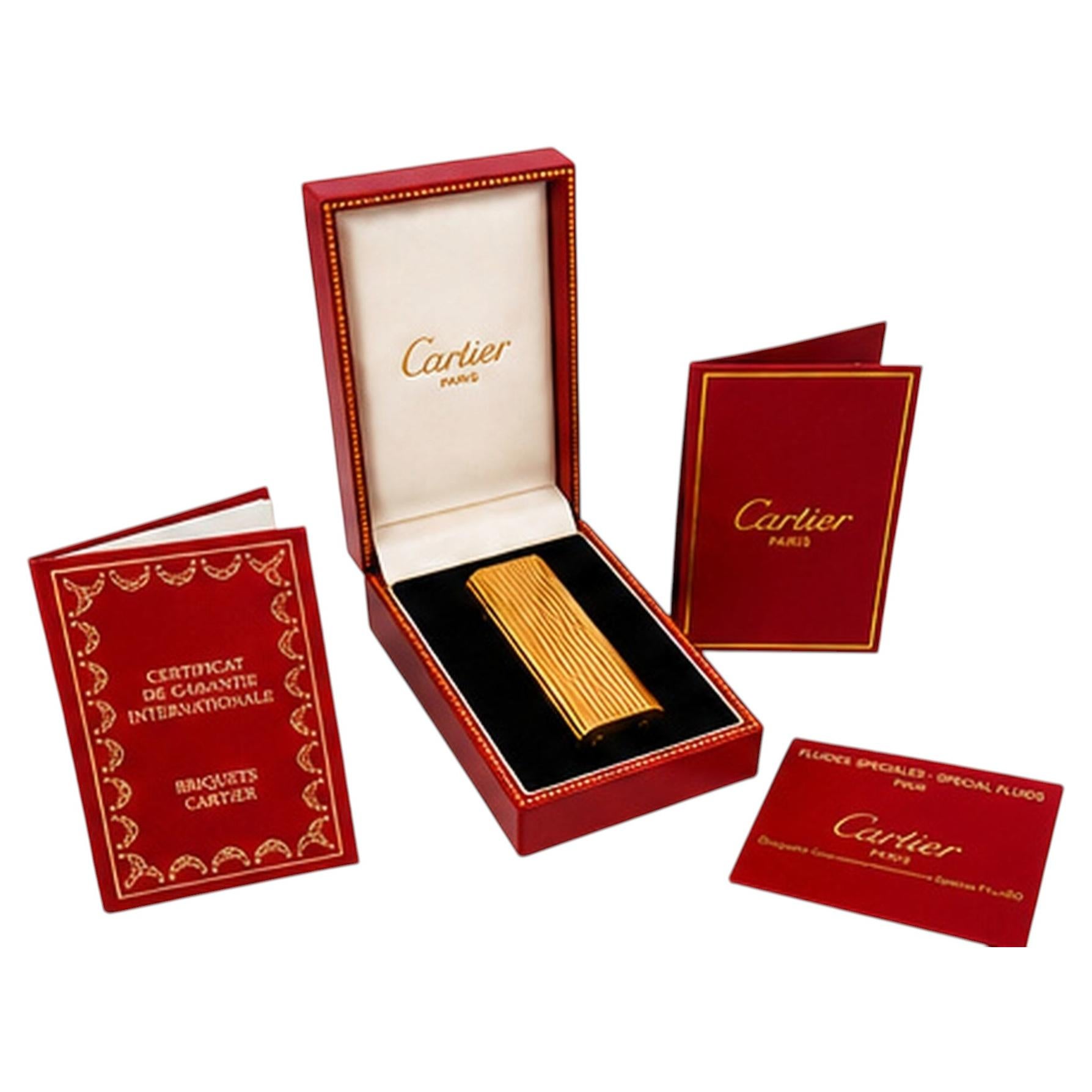 Classic Cartier 18ct Gold Plated Cigarette Lighter Boxed & Velvet Cartier Pouch