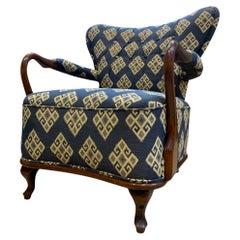 Art Deco Kilim Upholstery Stained Beech Open Framed Armchair By Fritz Hansen