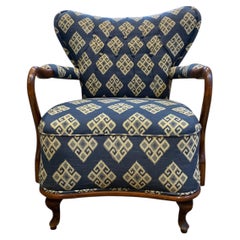 Art Deco Kilim Upholstery Stained Beech Open Framed Armchair By Fritz Hansen.