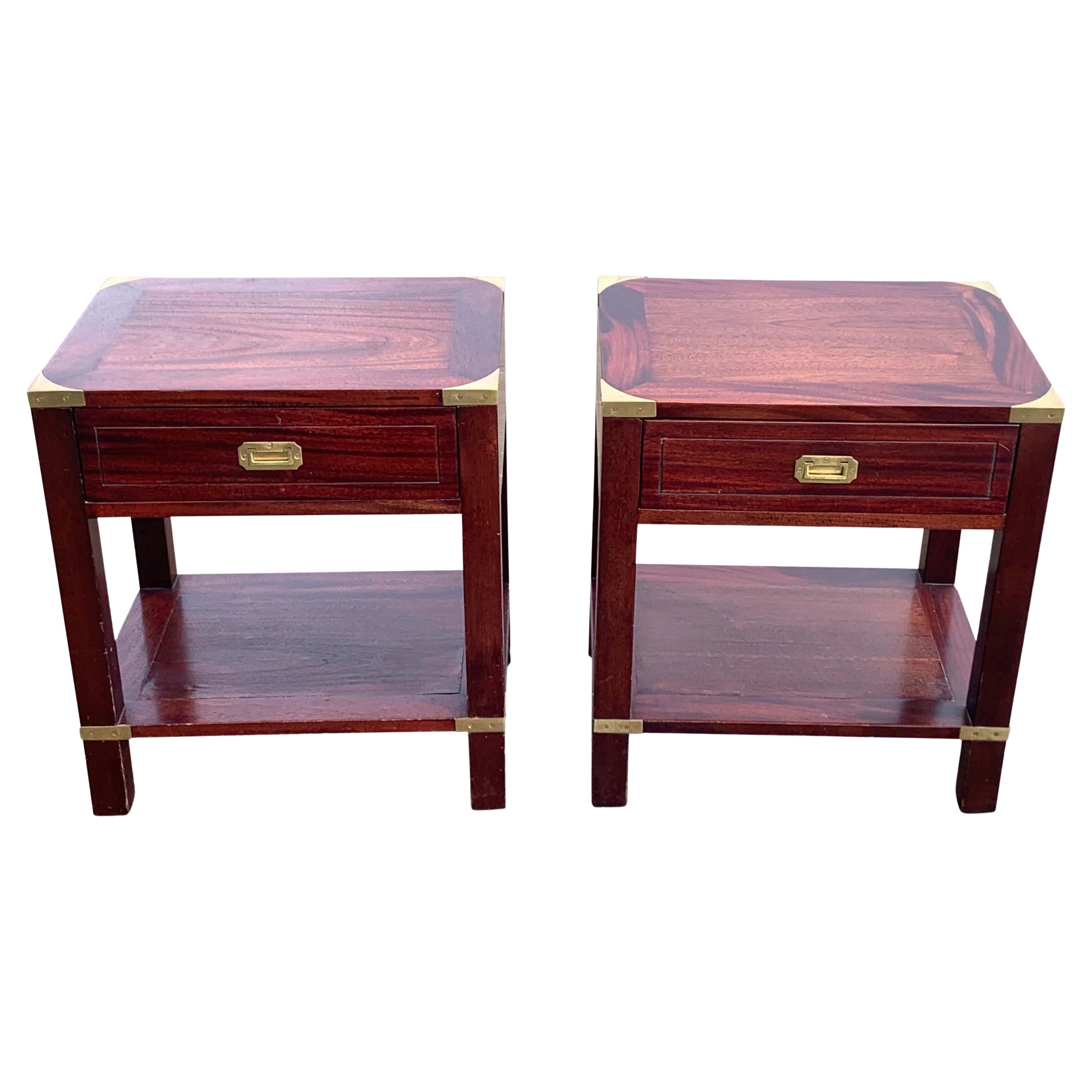 Kennedy for Harrods Pair of Rosewood Military Campaign Nightstands With Drawer