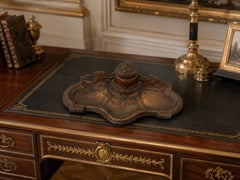 French Belle Epoque Bronze Desk Tidy with Pen Rest, Art Nouveau Design