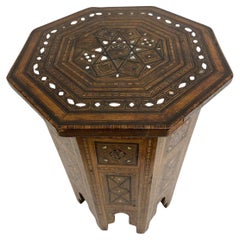 19th Century Hand-Crafted Moroccan Octagonal Inlaid Pedestal Table