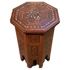 19th Century Hand-Crafted Moroccan Bone Inlay Side Table