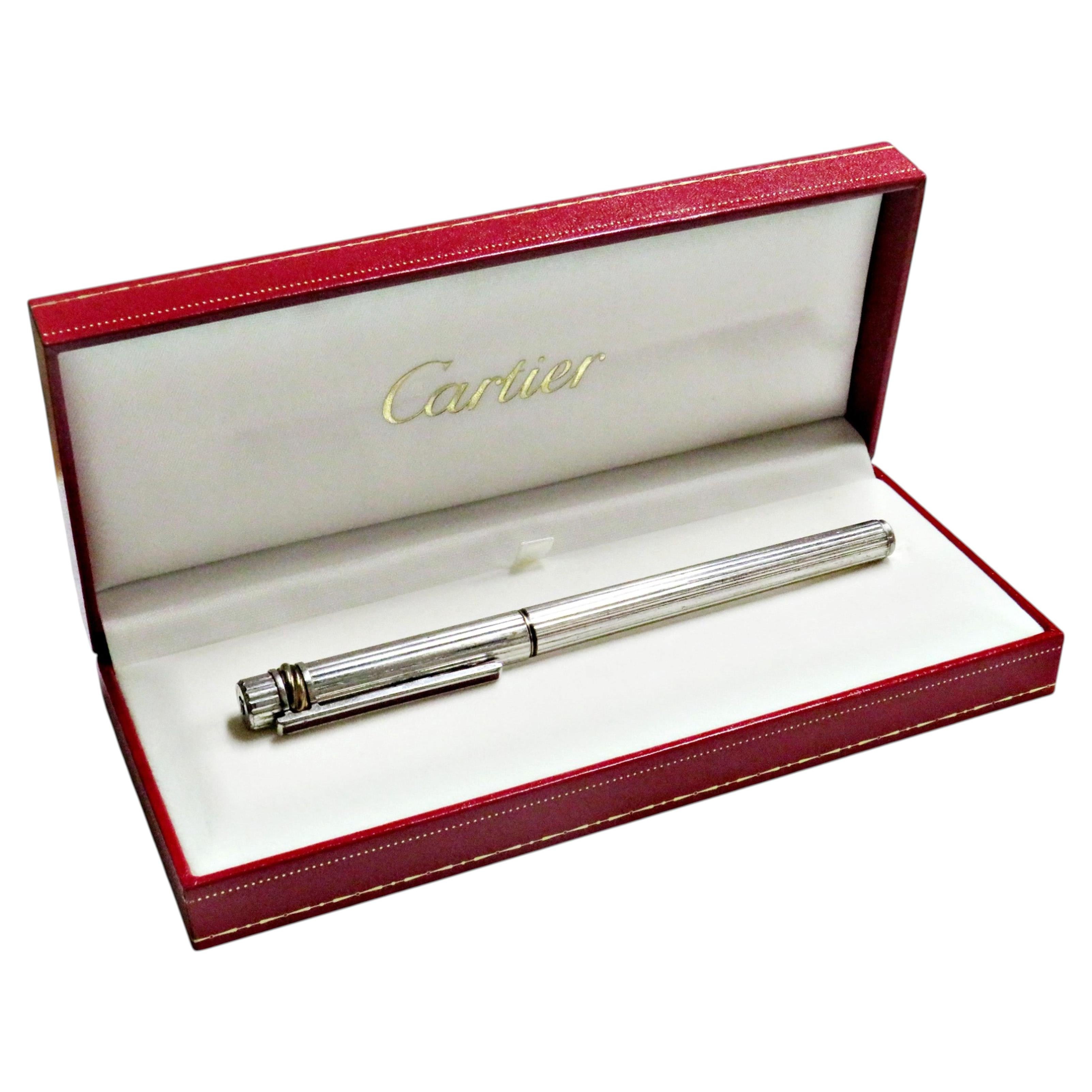 Cartier Trinity Ribbed Silver Plated Ballpoint Pen, 1980s