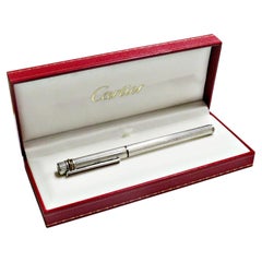Cartier Trinity Ribbed Silver Plated Ballpoint Pen, 1980s