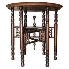 Handcrafted Liberty of London Folding Tea Table with Brass Tray, 1900s